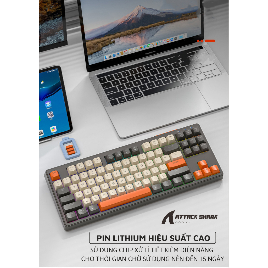 Bàn Phím Bluetooth Không Dây 3 Mode ATTACK SHARK M87 Layout 87 Phím, Gõ Êm Tắt Tiếng, Pin Sạc