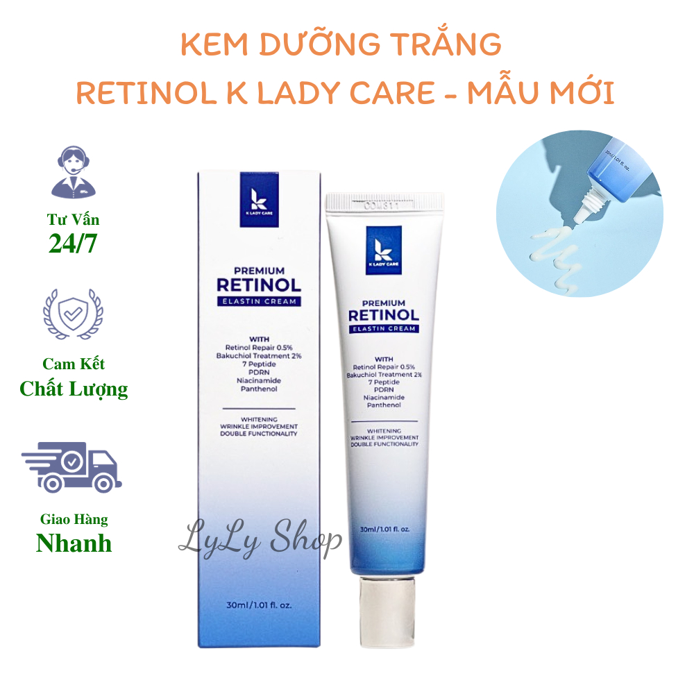 Kem Dưỡng Trắng Retinol K Lady Care Premium Elastin mẫu mới, Giúp trắng da, kiểm soát dầu nhờn, làm mờ thâm nám Lylyshop
