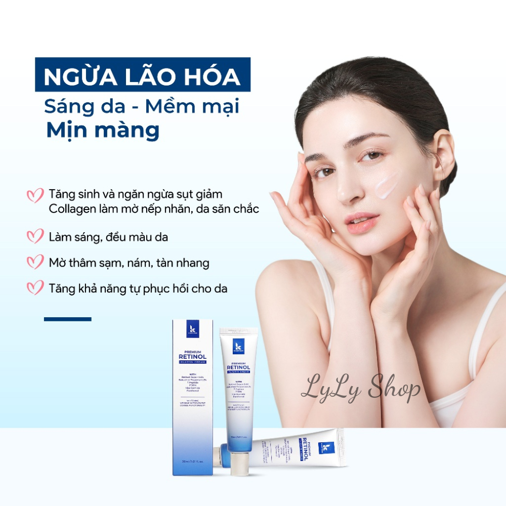 Kem Dưỡng Trắng Retinol K Lady Care Premium Elastin mẫu mới, Giúp trắng da, kiểm soát dầu nhờn, làm mờ thâm nám Lylyshop