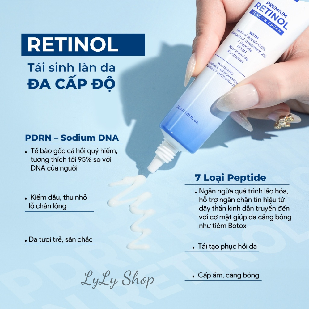 Kem Dưỡng Trắng Retinol K Lady Care Premium Elastin mẫu mới, Giúp trắng da, kiểm soát dầu nhờn, làm mờ thâm nám Lylyshop