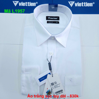 Áo sơ mi việt tiến trắng sọc gân dài tay vải 100% cotton mã 1957