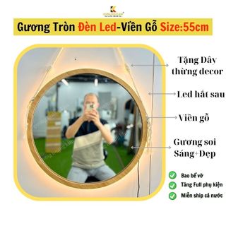 Gương Tròn Treo Tường Có Đèn LED, Gương Treo Bàn Trang Điểm, Nhà Tắm, Size 55cm decor trang trí phòng mirrortoctoc