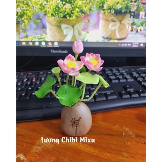 Combo 01 chậu + 09 nhánh về tự cắm, chậu hoa sen đất sét trang trí