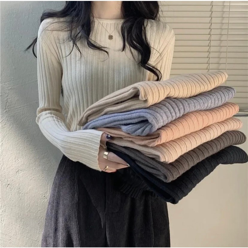 Áo Len Tăm Nữ Dài Tay Cổ Tròn 7 Màu Cơ Bản Thời Trang Rosara AL04