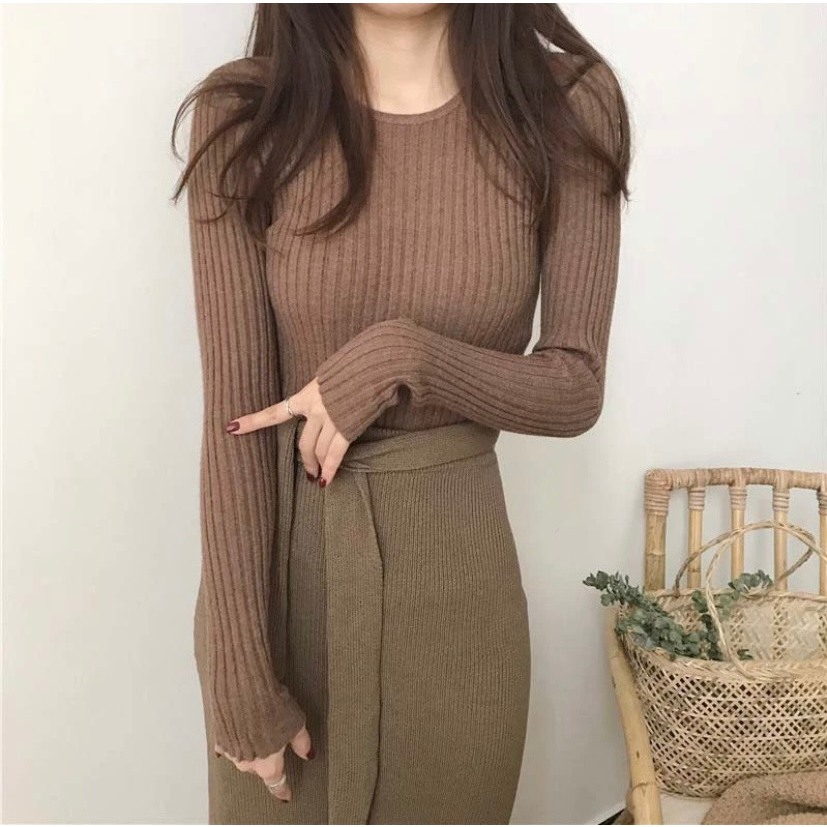 Áo Len Tăm Nữ Dài Tay Cổ Tròn 7 Màu Cơ Bản Thời Trang Rosara AL04