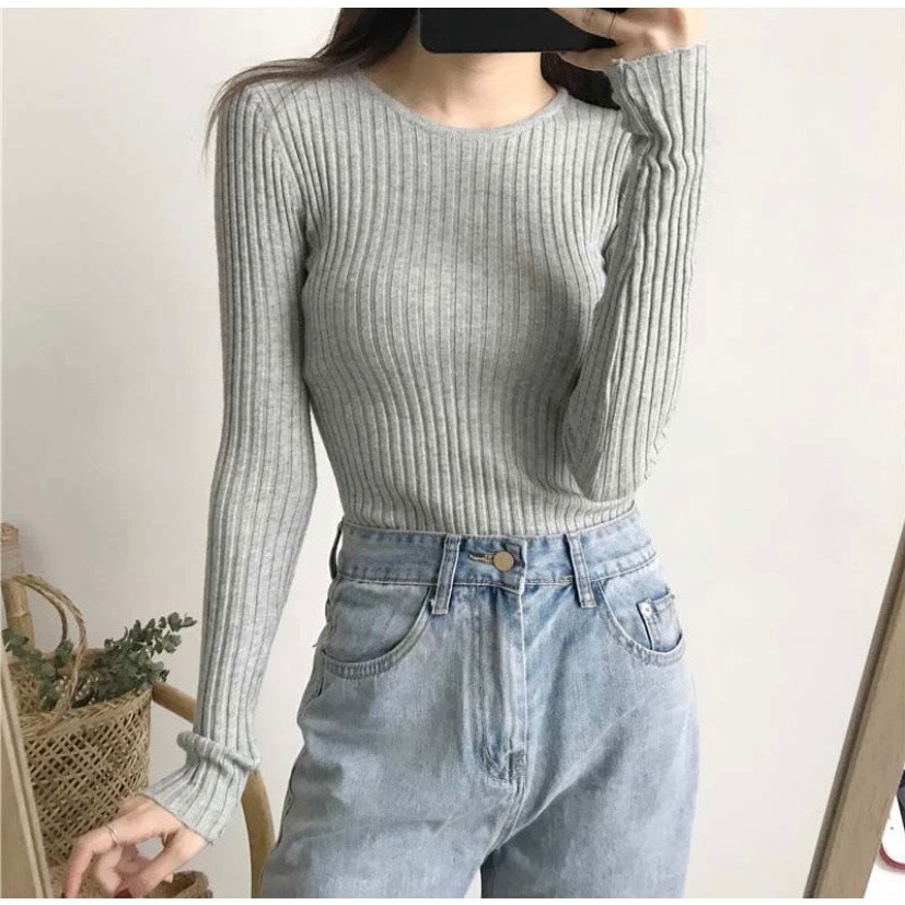 Áo Len Tăm Nữ Dài Tay Cổ Tròn 7 Màu Cơ Bản Thời Trang Rosara AL04