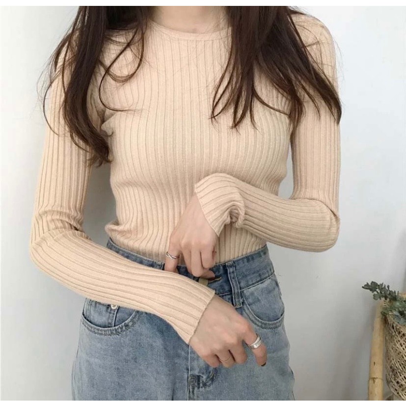 Áo Len Tăm Nữ Dài Tay Cổ Tròn 7 Màu Cơ Bản Thời Trang Rosara AL04