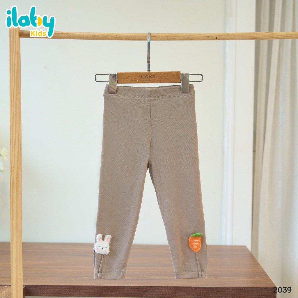 Quần legging cho bé gái ILABY đính hoa nhỏ chất len tăm 7 màu cho bé 10-35kg [32IGI3HM2039]