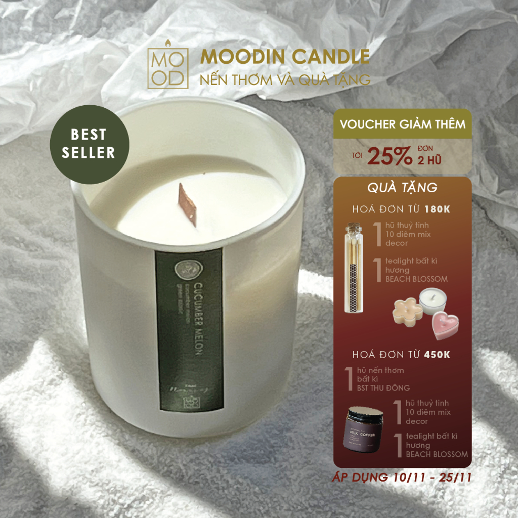 Nến Thơm Sáp Thơm Phòng Cao Cấp CUCUMBER MELON  Handmade Decor BST SUMMER VIBES 180G Moodin Candle