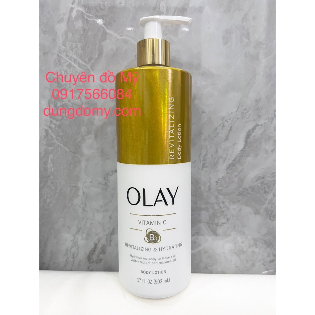 Date T1/2026_ Dưỡng Thể Trắng, Mềm Mượt Da Olay Vitamin C B3 Revitalizing Hydrating Body Lotion 502ml của Mỹ
