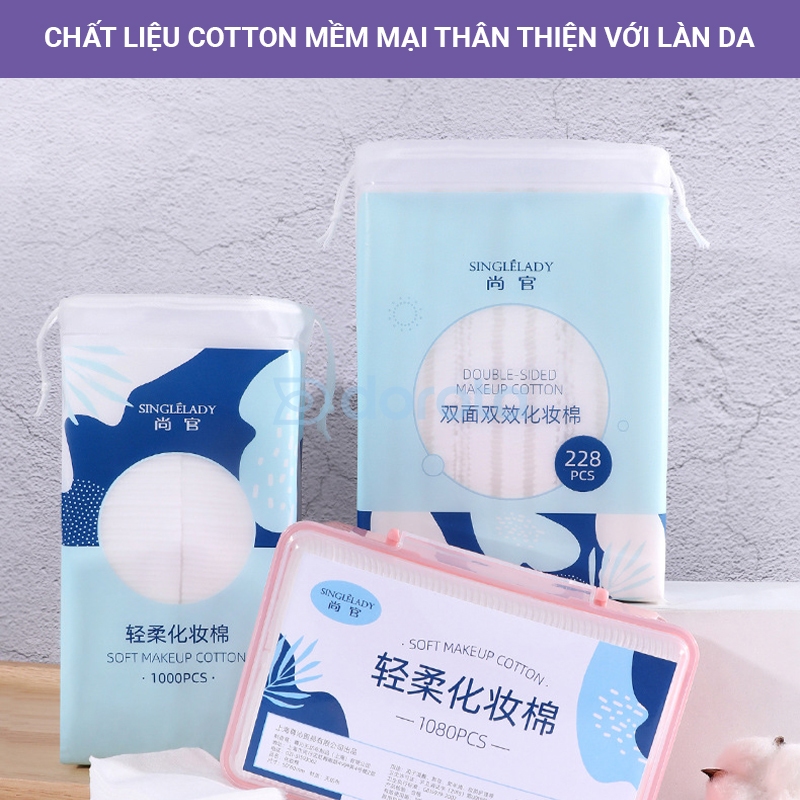 Bông tẩy trang 222 miếng cao cấp tặng thêm 6 miếng hai mặt cotton dày dặn BTT228