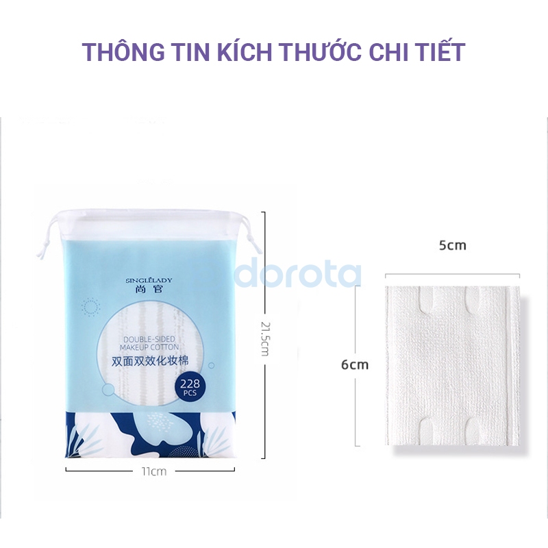 Bông tẩy trang 222 miếng cao cấp tặng thêm 6 miếng hai mặt cotton dày dặn BTT228