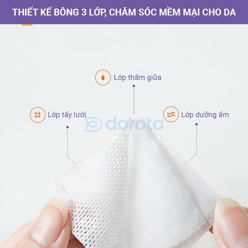 Bông tẩy trang 222 miếng cao cấp tặng thêm 6 miếng hai mặt cotton dày dặn BTT228