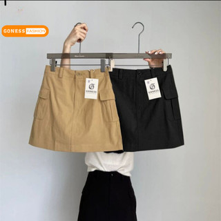 Chân váy kaki Goness dáng ngắn chữ a lưng cao body 2 túi nắp hộp phong cách Hàn Quốc