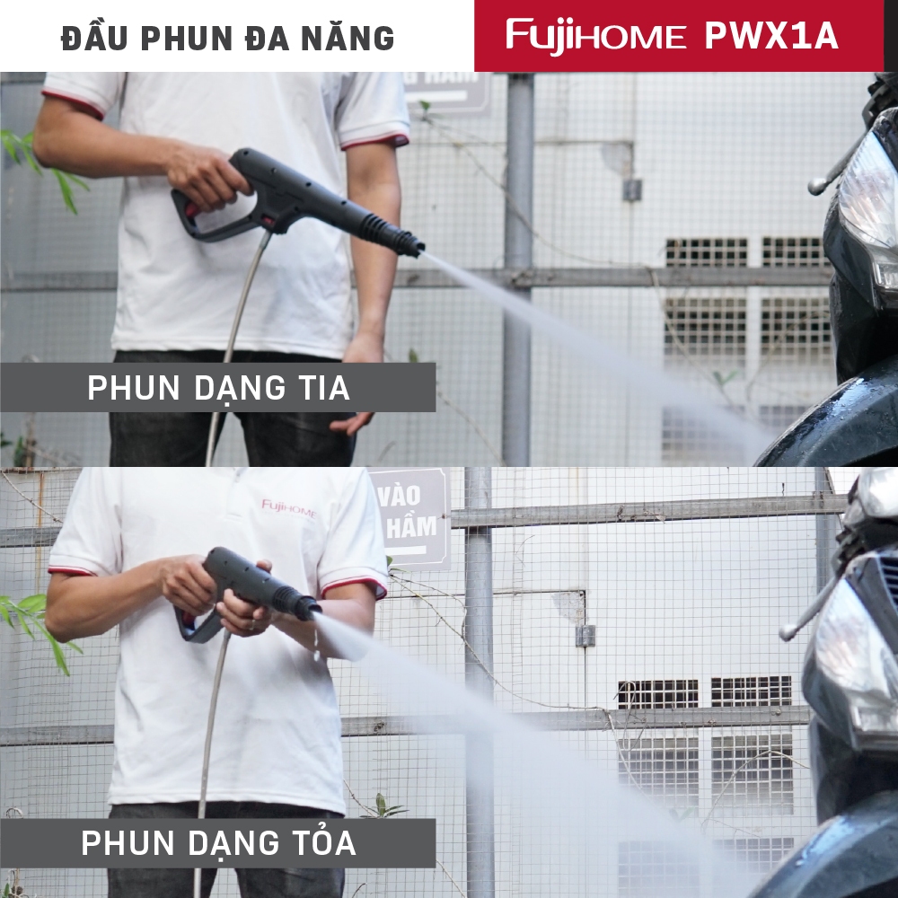 Máy rửa xe nhập khẩu FUJIHOME PWX1A mô tơ cảm từ - Áp lực nước 130bar - Công nghệ Nhật Bản - Bảo hành 18 tháng