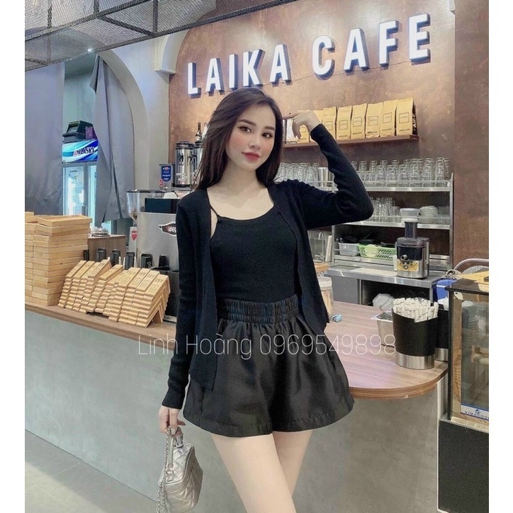 Set áo nữ LUHAZO dáng ngắn gợi cảm sexy len Quảng Châu áo khoác dài tay phối áo 2 dây croptop kiểu Hàn Quốc M305 CT-20.1