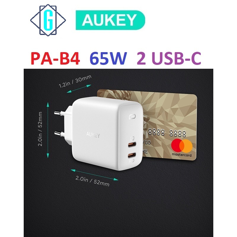 Củ Sạc AUKEY 65W PA-B4 | 2 Cổng USB-C PD Charger