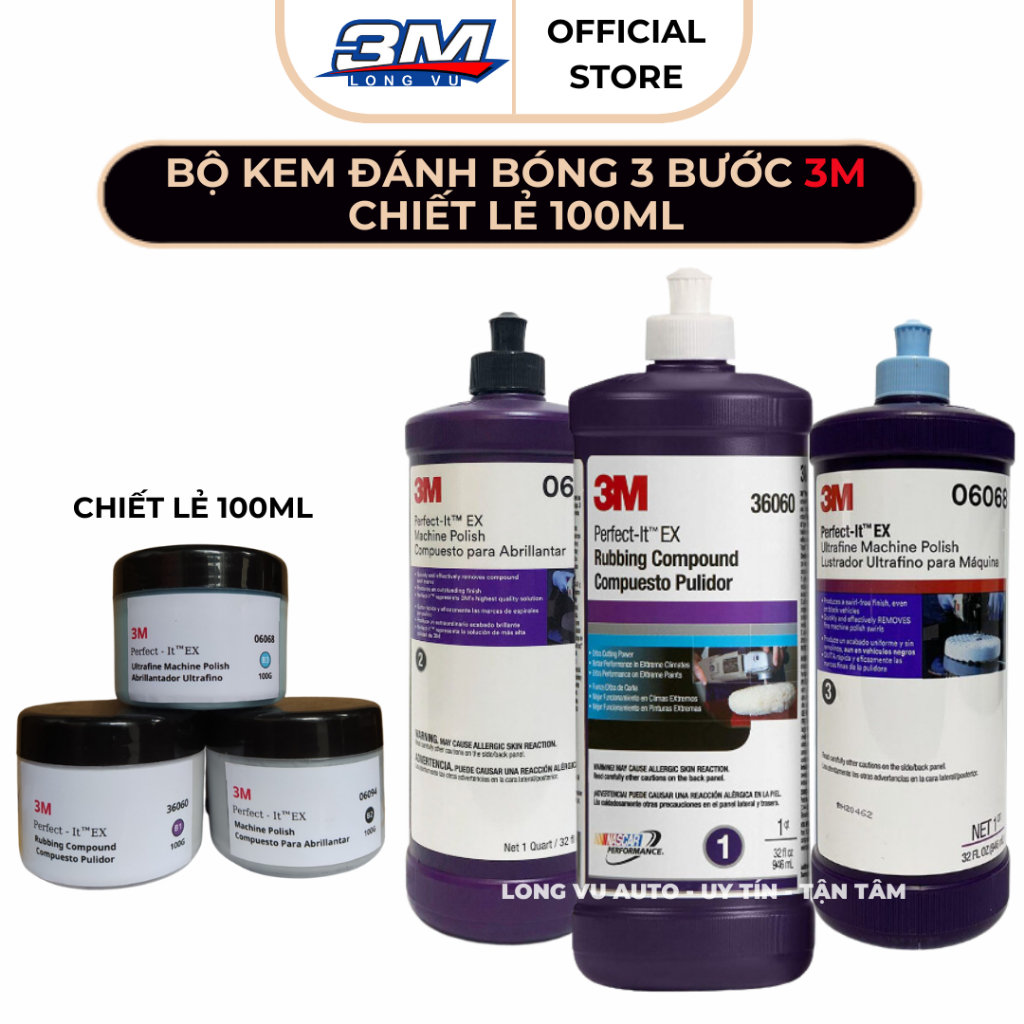 Combo Bộ dung dịch đánh bóng ô tô 3 bước 3M sáp đánh bóng Epoxy Resin cao cấp - Chiết Lẻ 100ml