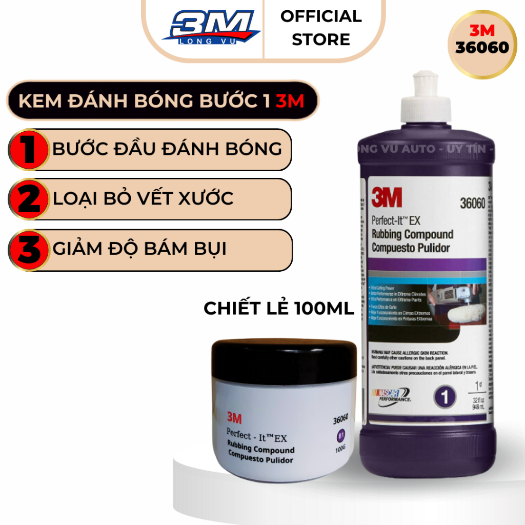 Dung dịch đánh bóng ô tô bước 1 3M PN36060 sáp đánh bóng Epoxy Resin cao cấp giữ độ bóng lâu - Chiếc lẻ 100ml