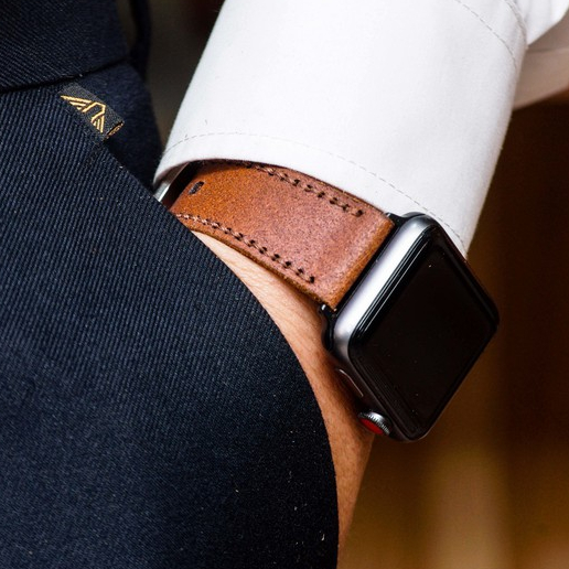 Dây đồng hồ Apple Watch , Iwatch , Iphone Watch Da Bò Thật RAM Leather Buttero Nâu Đỏ  Bền Đẹp