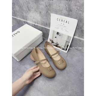 Giày búp bê nữ quai ngang chữ Miu gót cao 3cm