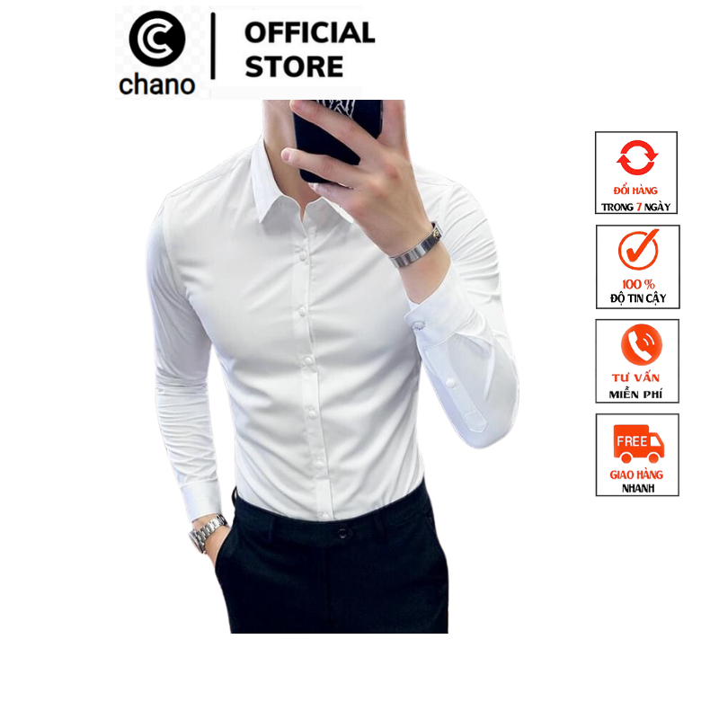 áo sơ mi nam dài tay cổ bẻ, áo sơ mi vải mịn nến không nhăn không xù cao cấp