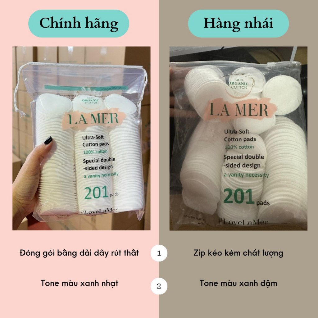 Bông tẩy trang Lamer 100% cotton loại 60 miếng , 120 miếng và 201 miếng