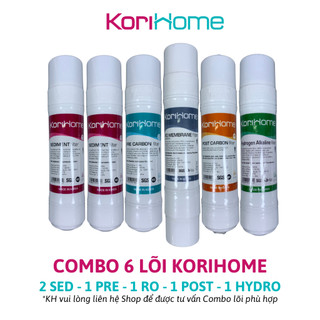 Combo 6 lõi lọc korihome hàn quốc gồm 2 sediment + 1 pre carbon + 1 ro membrane + 1 post carbon + 1 hydrogen alkaline