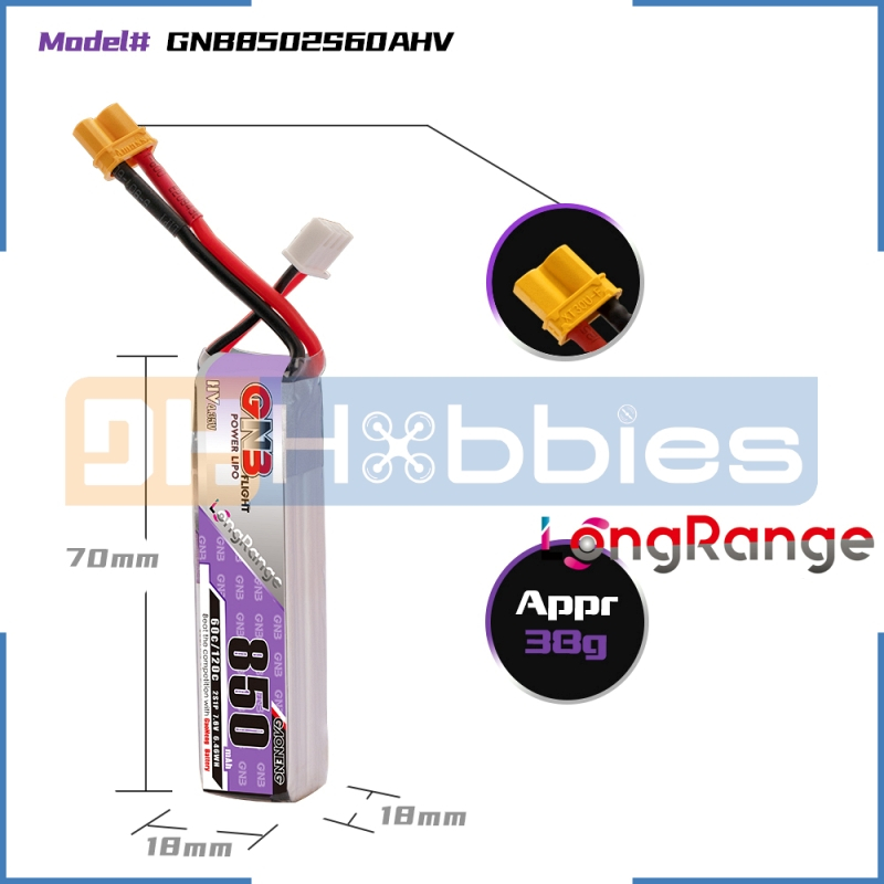 PIN GNB 2S 850mAh HV - Chân XT30 - Dành cho máy bay điều khiển từ xa