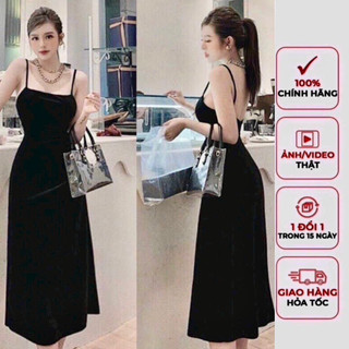 Đầm nhung midi hở lưng cúp ngực có muốt ngực cao cấp