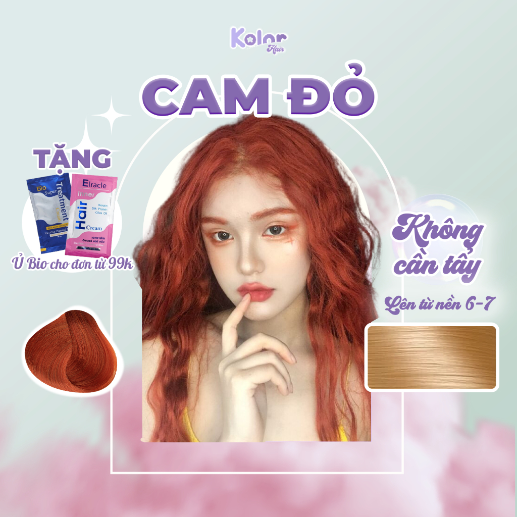 (TẶNG KÈM Ủ BIO)Thuốc nhuộm tóc màu CAM ĐỎ không cần tẩy, nhuộm tóc tại nhà Kolorhair | Fabio, Delofil, Bingo