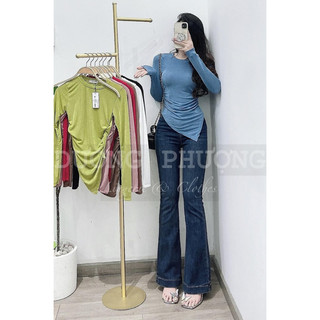 Áo thun body nữ tay dài vạt chéo, áo thun nhũ nữ cổ tròn tôn dáng - AO016 cdhtt