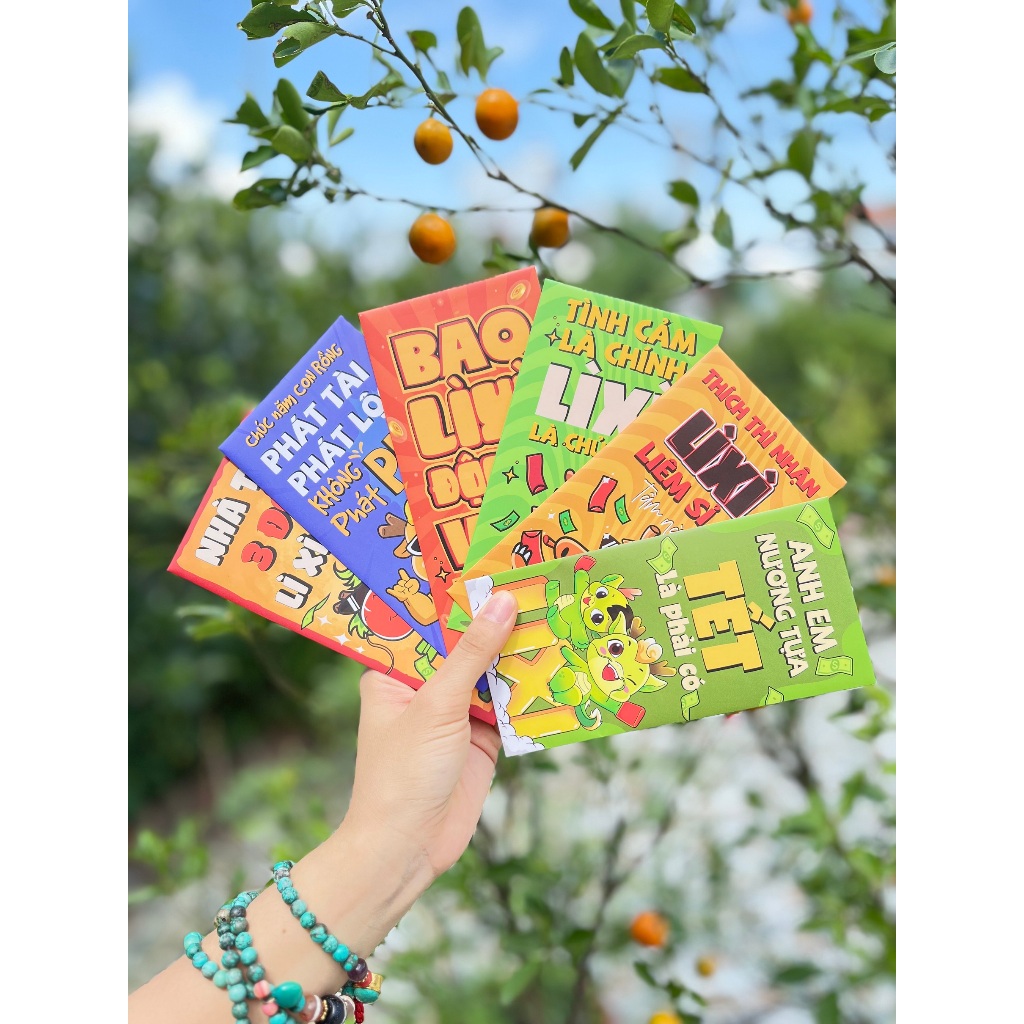 Sét 12 Bao Lì Xì Tết thiết kế đặc sắc - Hình chú Rồng ngộ nghĩnh - Giấy C150 cán mờ in sắc nét