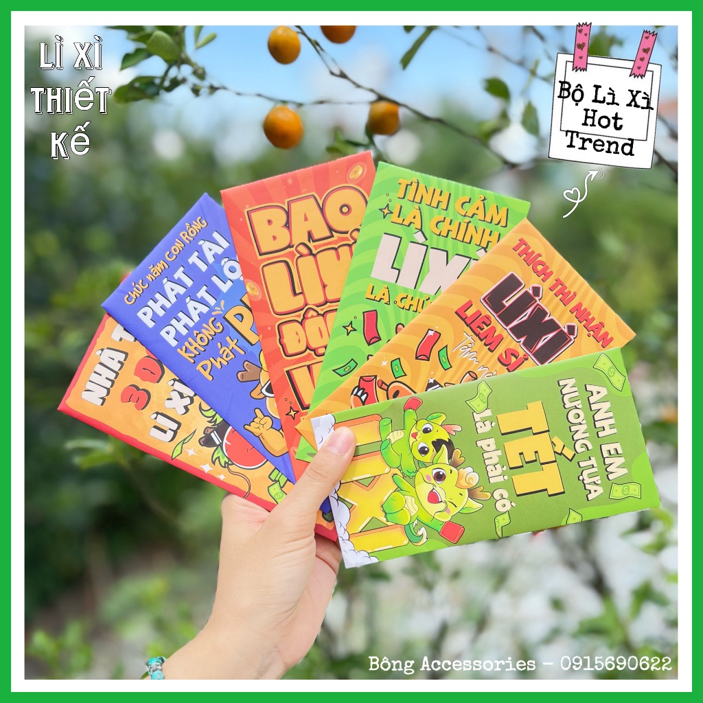 Sét 12 Bao Lì Xì Tết thiết kế đặc sắc - Hình chú Rồng ngộ nghĩnh - Giấy C150 cán mờ in sắc nét