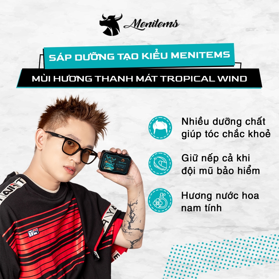 Sáp vuốt tóc Menitems, sáp tóc pomade, giữ nếp, tạo kiểu tự nhiên cả ngày dài, nước hoa lưu hương lâu Tropical Wind