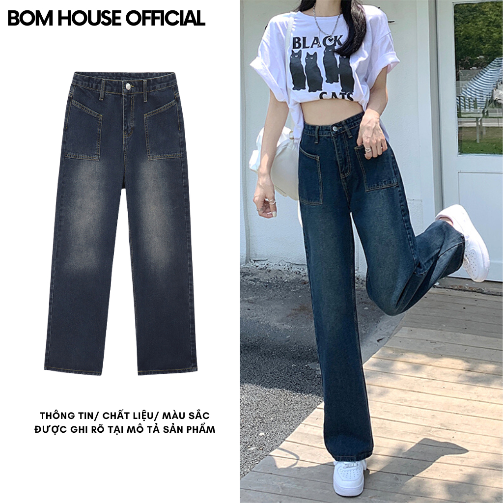 Quần Jean Nữ Ống Rộng Cạp Cao Nhiều Màu Thời Trang Bomhouse