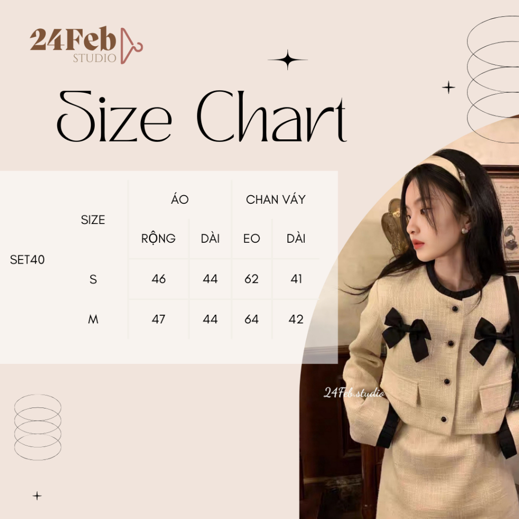 Set áo dạ tweed phối nơ kèm chân váy A viền beo phong cách ulzzang Hàn Quốc