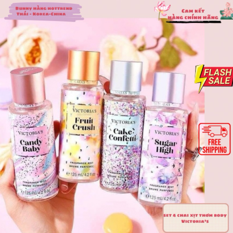 Set 4 chai xịt thơm body Victoria full box túi xách