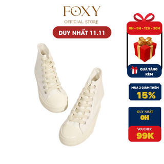 Giày sneaker vải nữ FOXY, giày thể thao cổ cao màu trắng kem đế bằng - FOX022