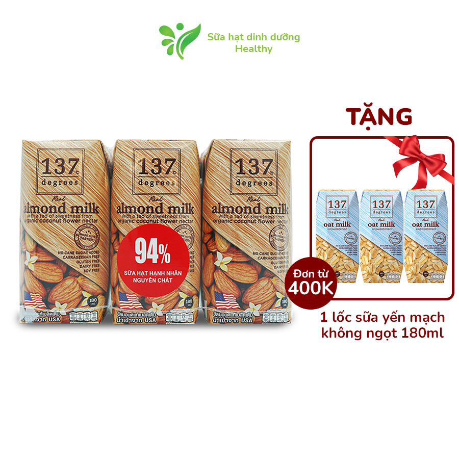 Sữa Hạt Hạnh Nhân Nguyên Chất 137 Degrees (Lốc 180ML x 3 Hộp)