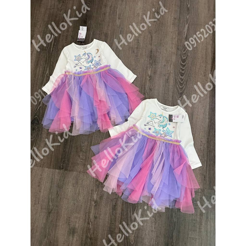Váy ngựa sequin tầng hồng tím bé gái
