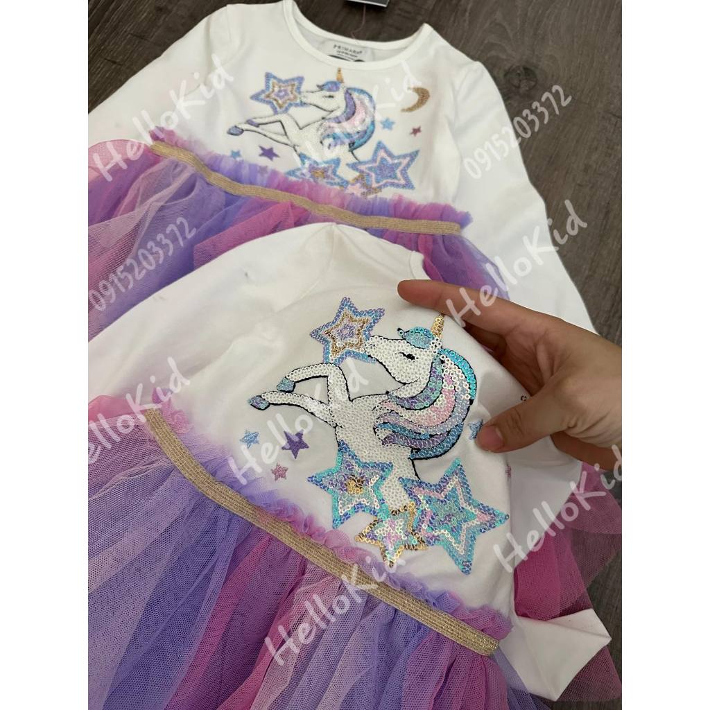 Váy ngựa sequin tầng hồng tím bé gái