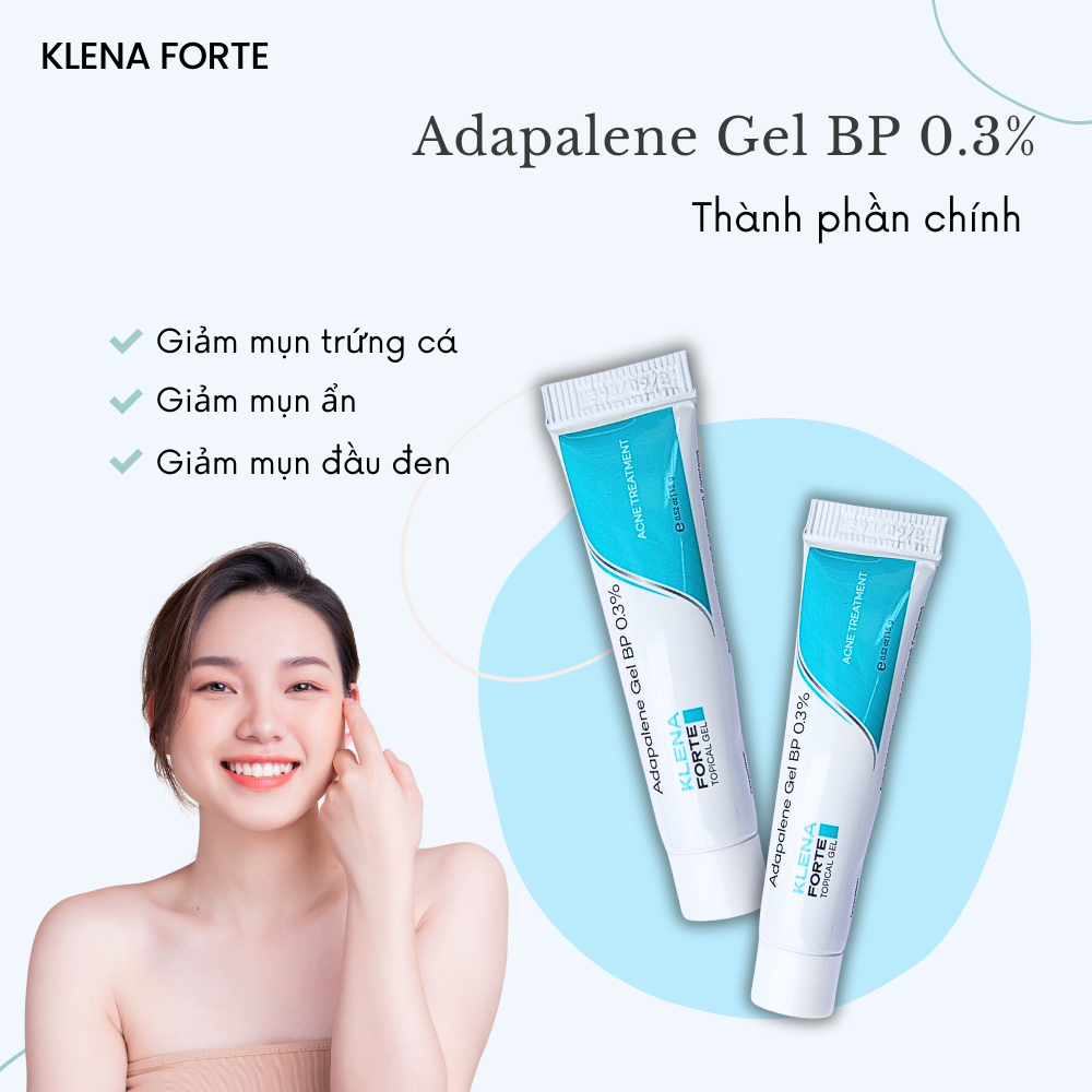 Gel Giảm Mụn Klena Forte, Adapalene gel 0,3% giúp giảm mụn, mờ thâm, dưỡng ẩm và ngăn ngừa lão hóa 15g