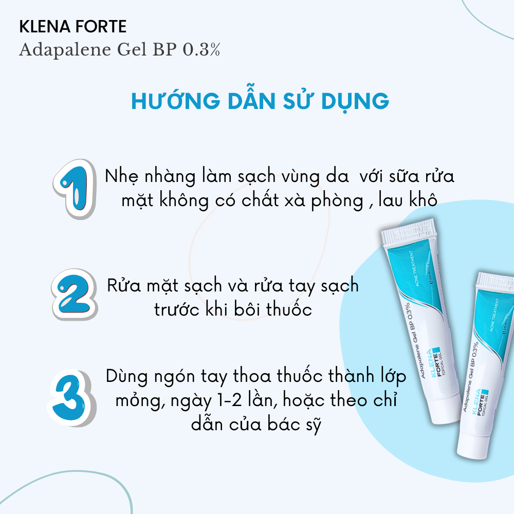 Gel Giảm Mụn Klena Forte, Adapalene gel 0,3% giúp giảm mụn, mờ thâm, dưỡng ẩm và ngăn ngừa lão hóa 15g