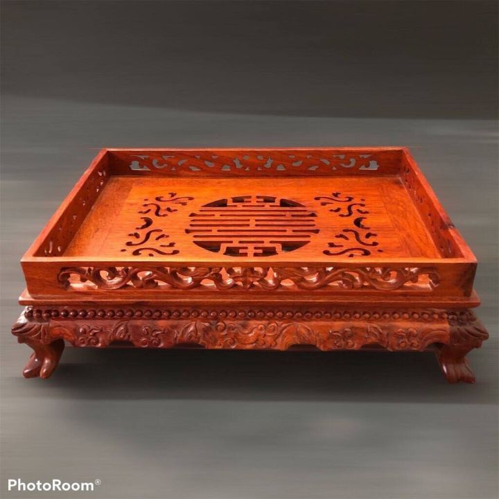 KHAY ĐỰNG ẤM CHÉN GỖ HƯƠNG - KHAY TRÀ CHÂN QUỲ GỖ HƯƠNG ĐGTA trạm khắc tinh xảo