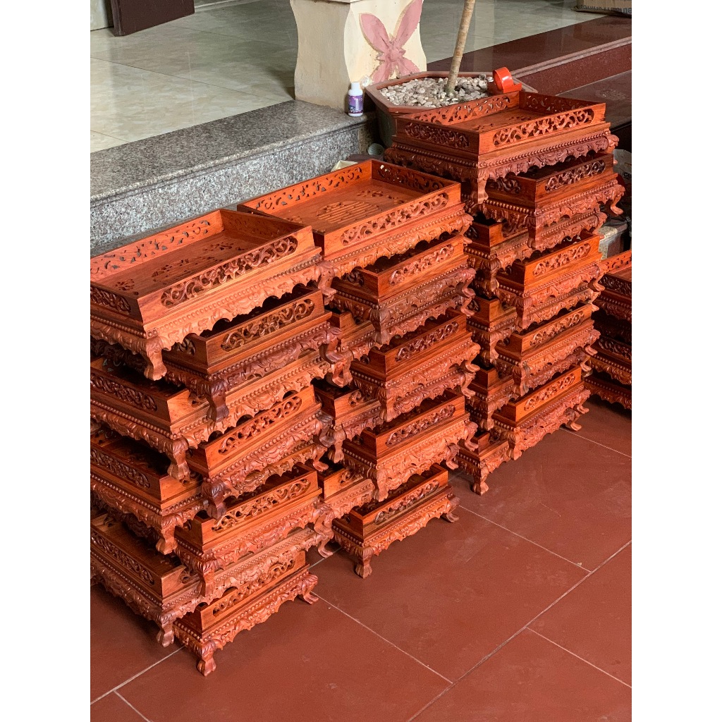 KHAY ĐỰNG ẤM CHÉN GỖ HƯƠNG - KHAY TRÀ CHÂN QUỲ GỖ HƯƠNG ĐGTA trạm khắc tinh xảo