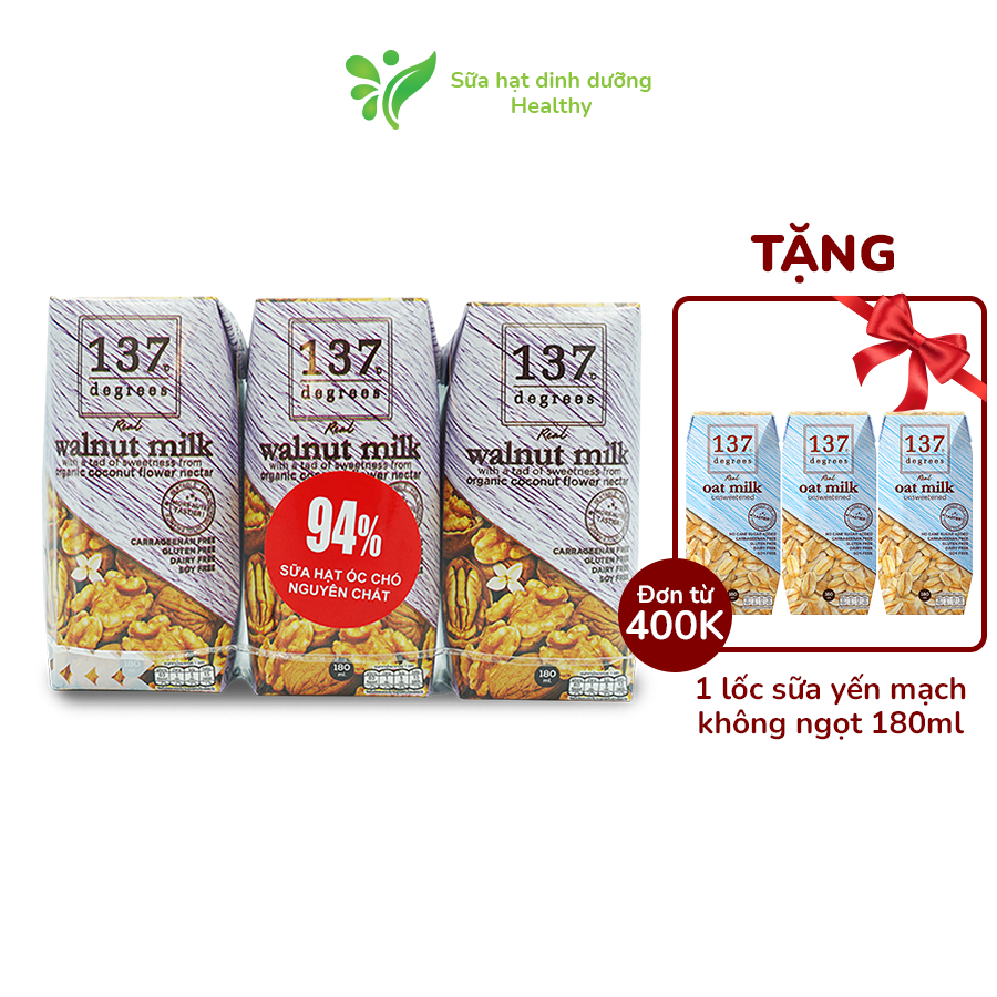 Sữa Hạt 137 DEGREES Óc Chó Nguyên Chất (180ml x 3 Hộp)