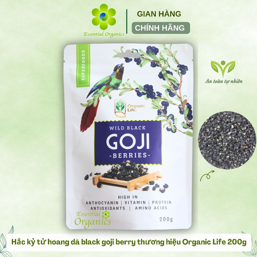 Hắc kỷ tử (kỷ tử đen) hoang dã black goji berry thương hiệu Organic Life 200g, Hắc kỉ tử (kỉ tử đen) thiên nhiên