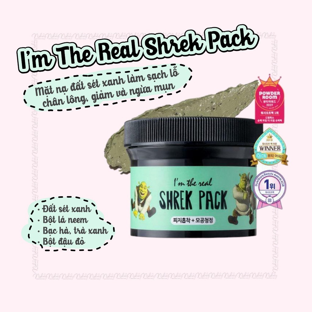 Mặt Nạ Đất Sét Bạc Hà Rau Má I’m The Real Shrek Pack 110g Làm Sạch Mụn Đầu Đen