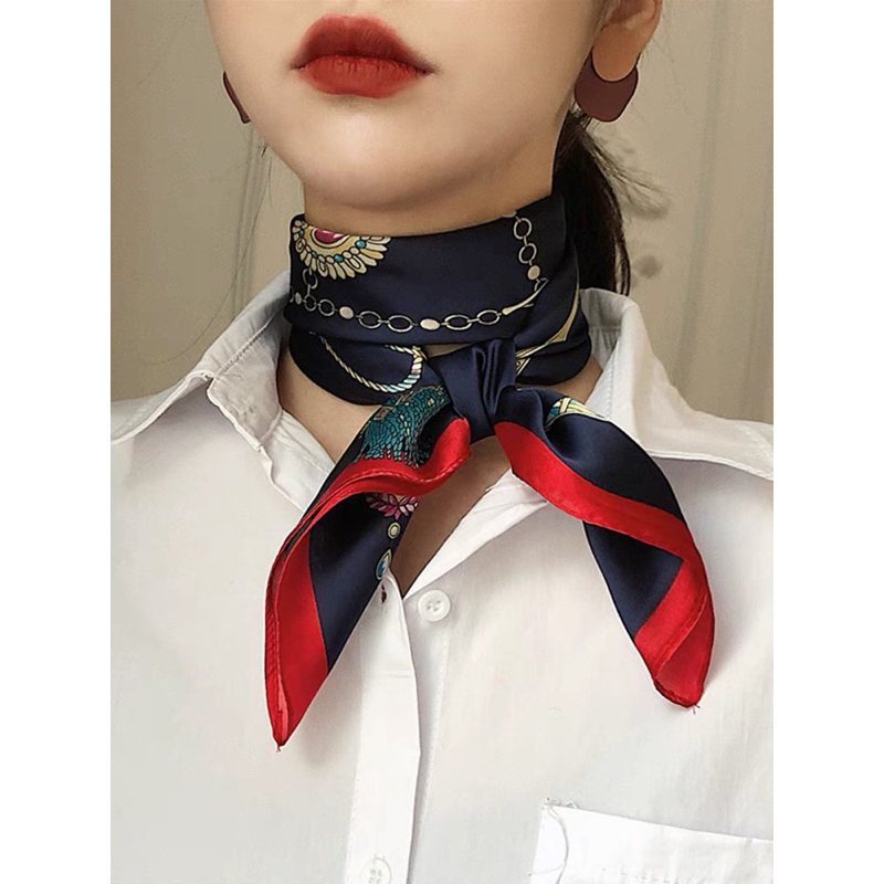 Khăn turban lụa vuông choàng cổ size 70x70cm thanh lịch phong cách nữ tính đa năng dùng làm áo yếm in hoa văn